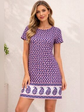 J.Crew Sz 4 Print Gallery Paisley Shift Dress Mini Summer Fairy Short Sleeve